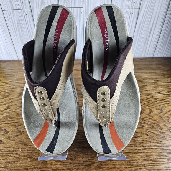 Womens Low Wedge Beige Non Slip Sandals Faux Leather Size 7 New in Box - Picture 4 of 7